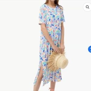 Tuckernuck Cabana Colette Printed Midi Dress Blue Pink Orange Beach Print Size S